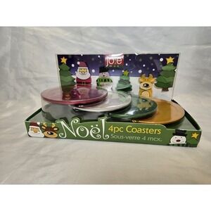 Jo!e Set Of 4 Holiday NOEL Drink Coasters New‎ Festive Metal Christmas Colorful